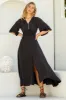 Alba Maxi Dress - Buttoned Bodice A Line Dress in Black sold by Salty Crush