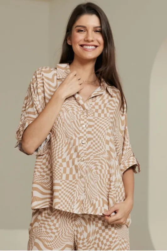 Olga Shirt - Collared Button Down Shirt in Mavie Print sold by Salty Crush