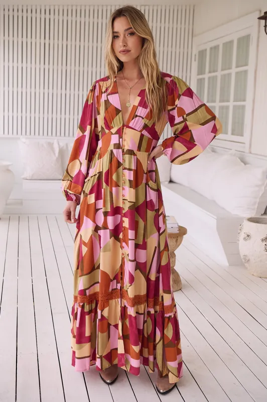 JAASE - Tabitha Maxi Dress: A Line Long Sleeve Dress in Freya Print sold by Salty Crush