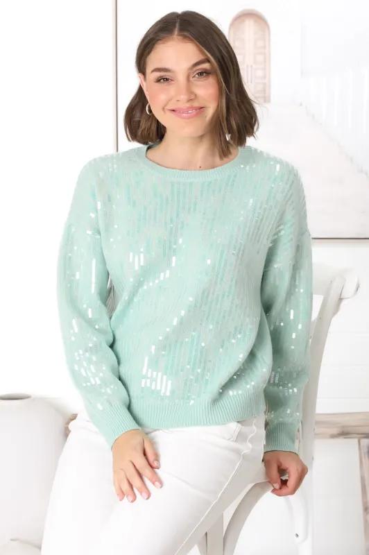 Sugar Jumper - Crew Neck Sequin Decal Jumper in Green sold by Salty Crush