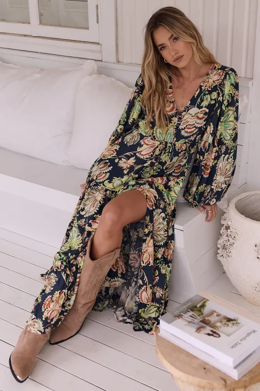 JAASE - Teresa Maxi Dress: A Line Dress with Long Balloon Sleeves in Brielle Print sold by Salty Crush