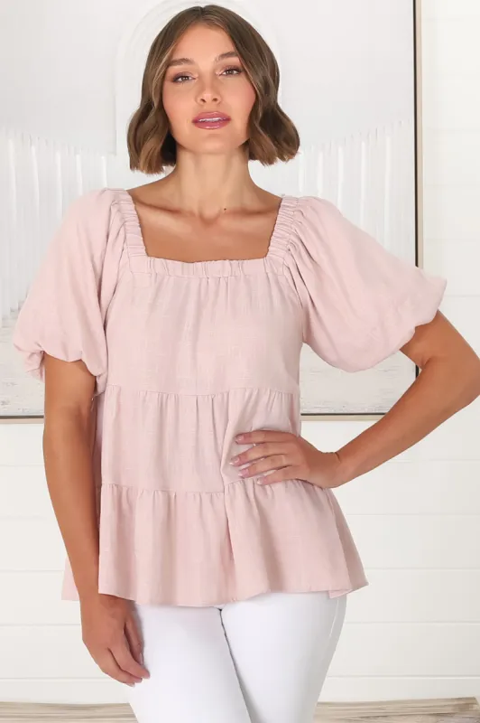 Harlen Top - On or Off Shoulder Tiered Top in Pink sold by Salty Crush