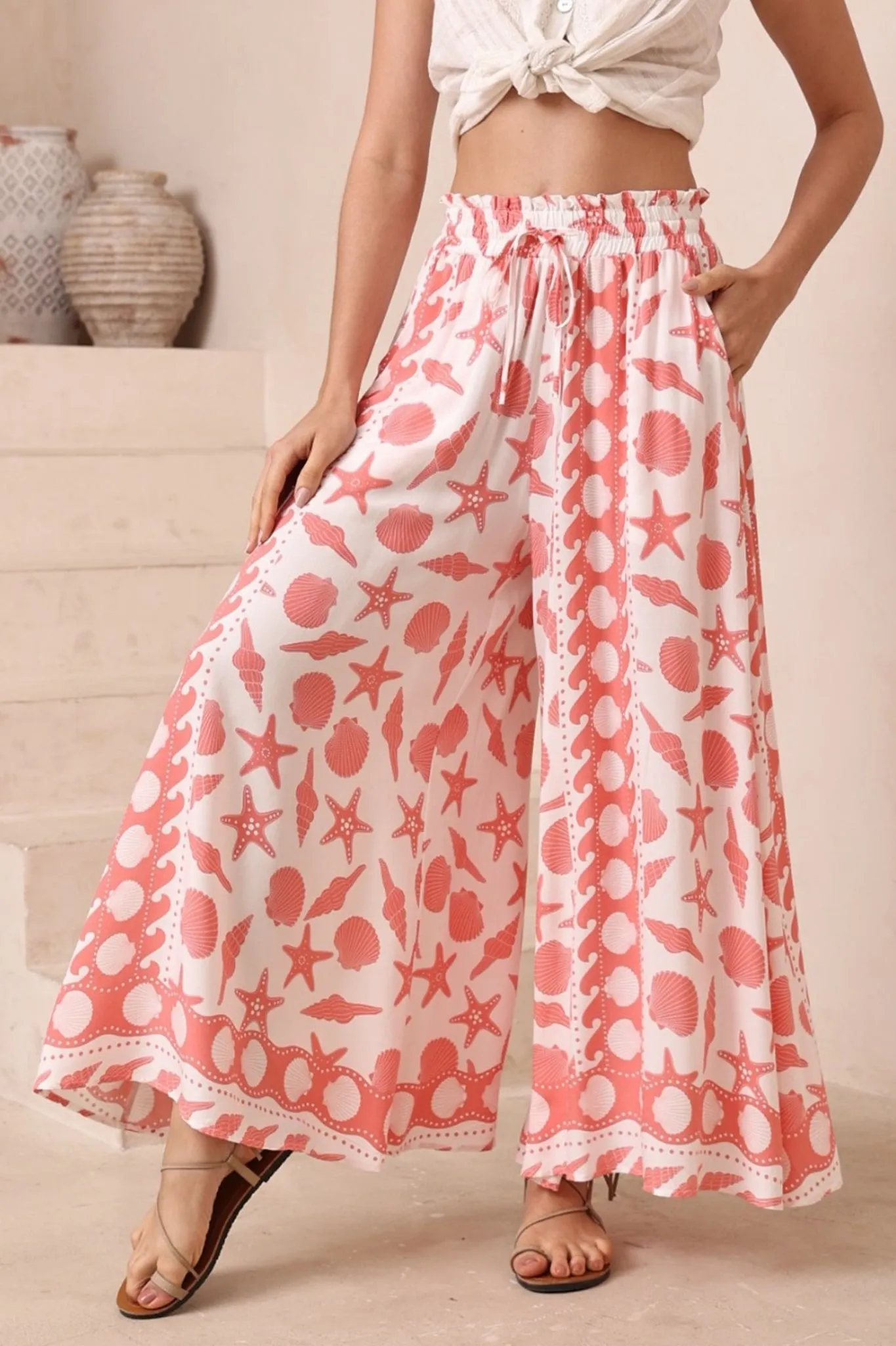 Mezza Pants - Paper Bag High Waisted Wide Leg Pant In Koralee Print sold by Salty Crush product image thumbnail 3