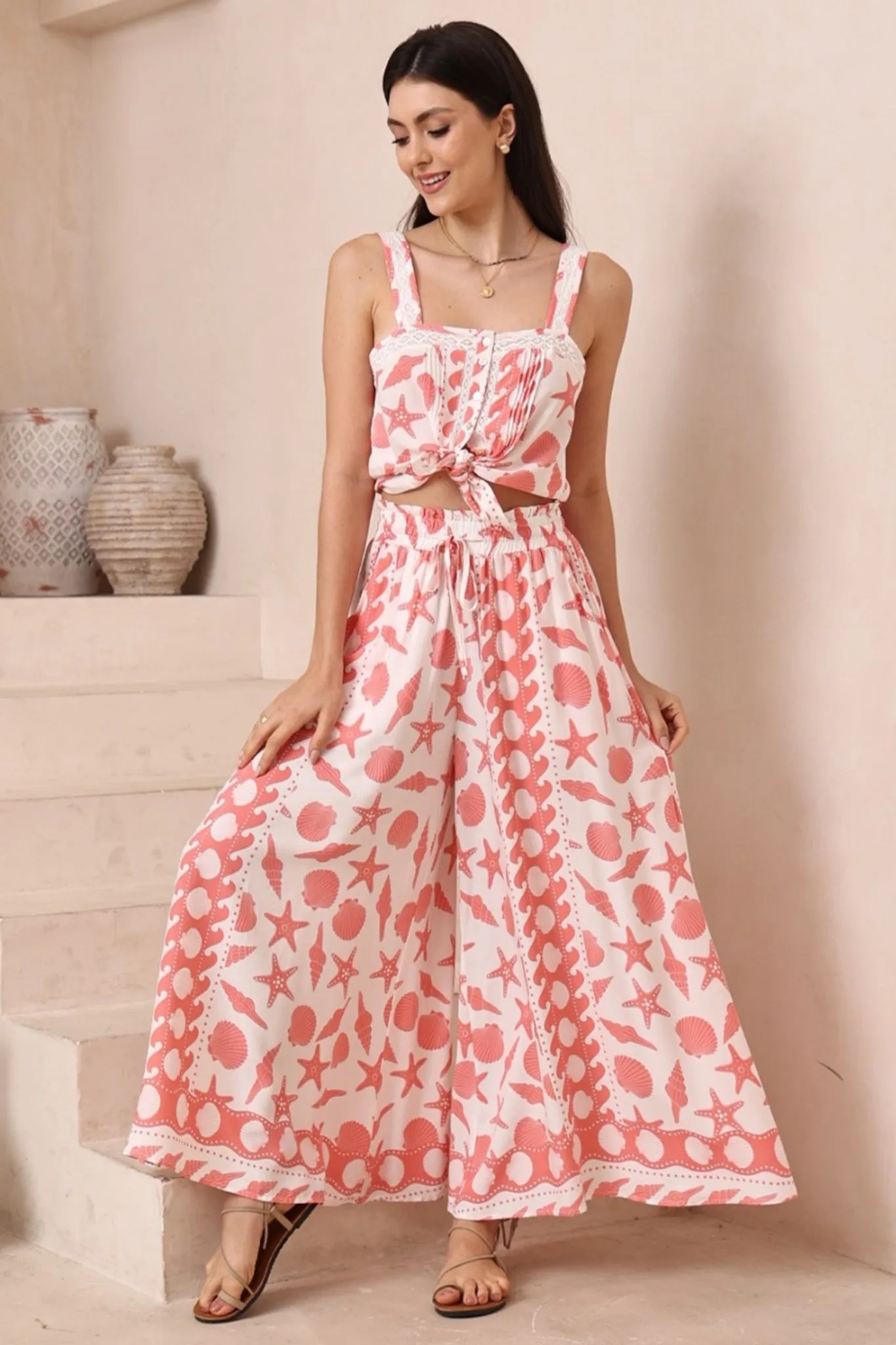 Mezza Pants - Paper Bag High Waisted Wide Leg Pant In Koralee Print sold by Salty Crush product image thumbnail 2