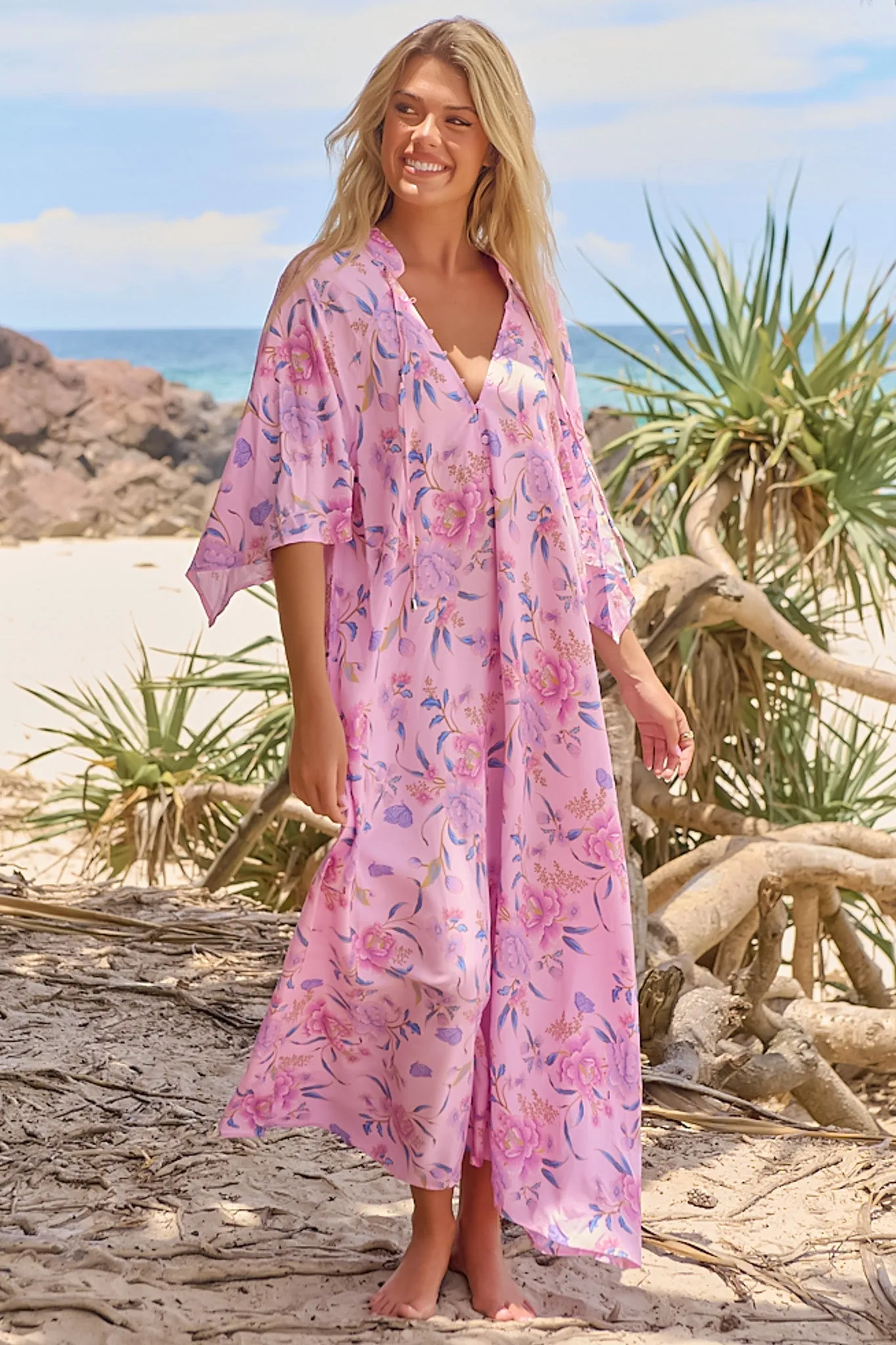 JAASE - Bree Maxi Dress: Handkerchief Sleeve Shift Dress in Enchanted Blooms Print sold by Salty Crush product image thumbnail 2