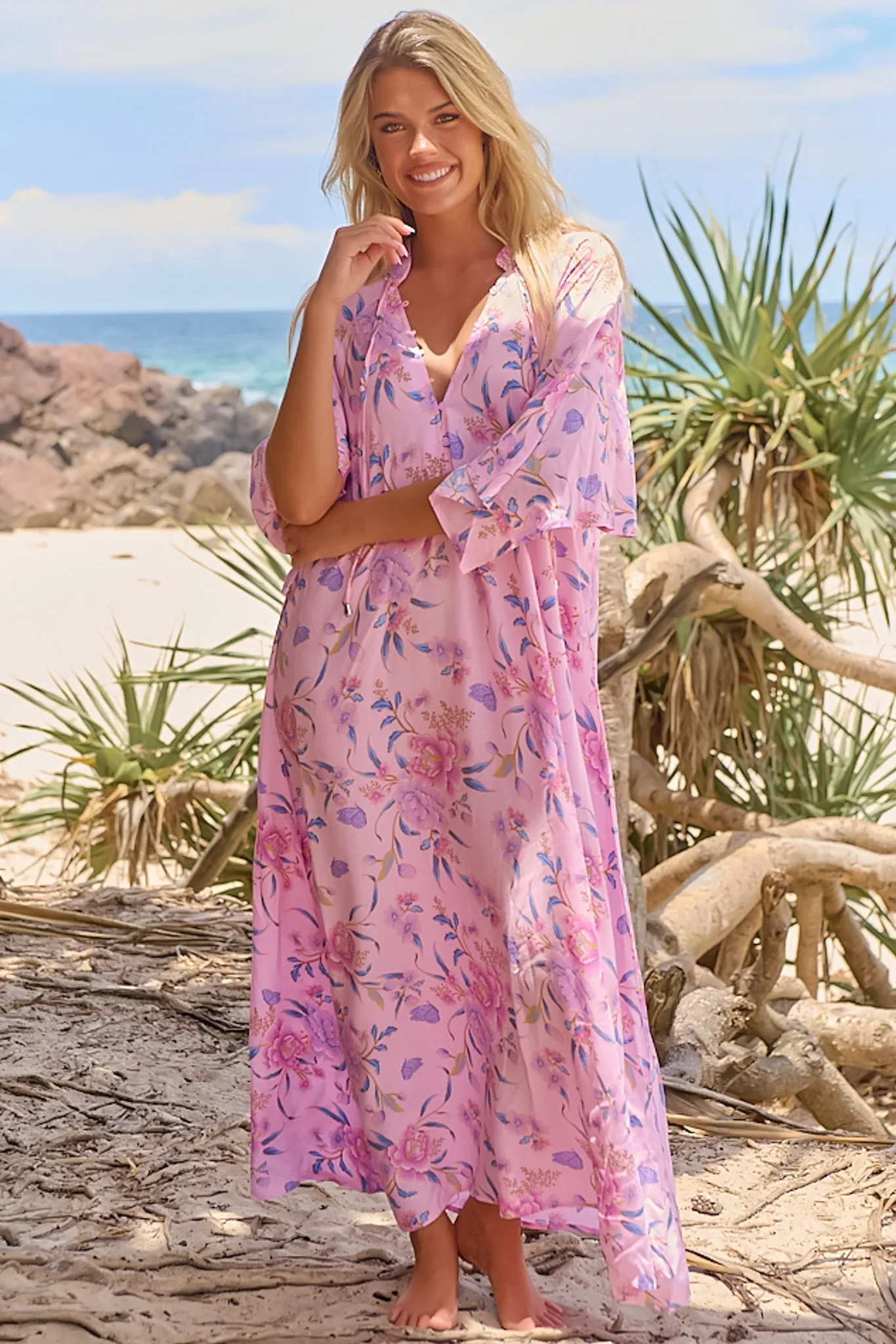 JAASE - Bree Maxi Dress: Handkerchief Sleeve Shift Dress in Enchanted Blooms Print sold by Salty Crush product image thumbnail 3