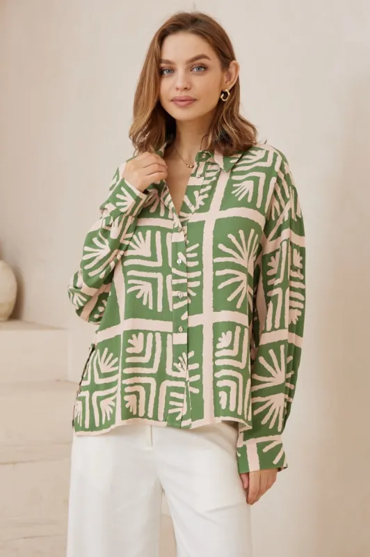 Billi Shirt - Long Sleeve Button Down in Kadri Print sold by Salty Crush