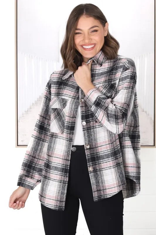 York Shacket - Collared Button Down Shirt Jacket in Pink made by Salty Crush