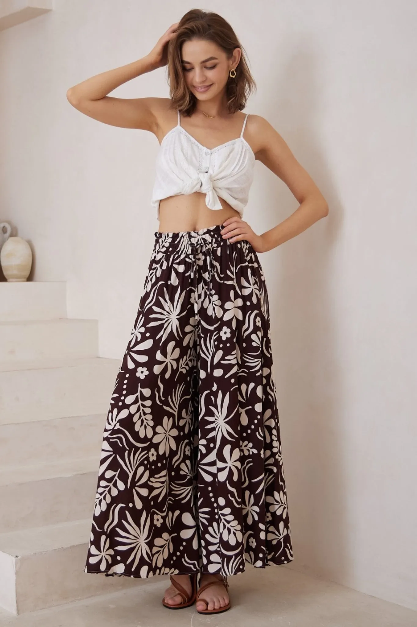 Mezza Pants - Paper Bag High Waisted Wide Leg Pant In Hadi Print sold by Salty Crush product image thumbnail 4