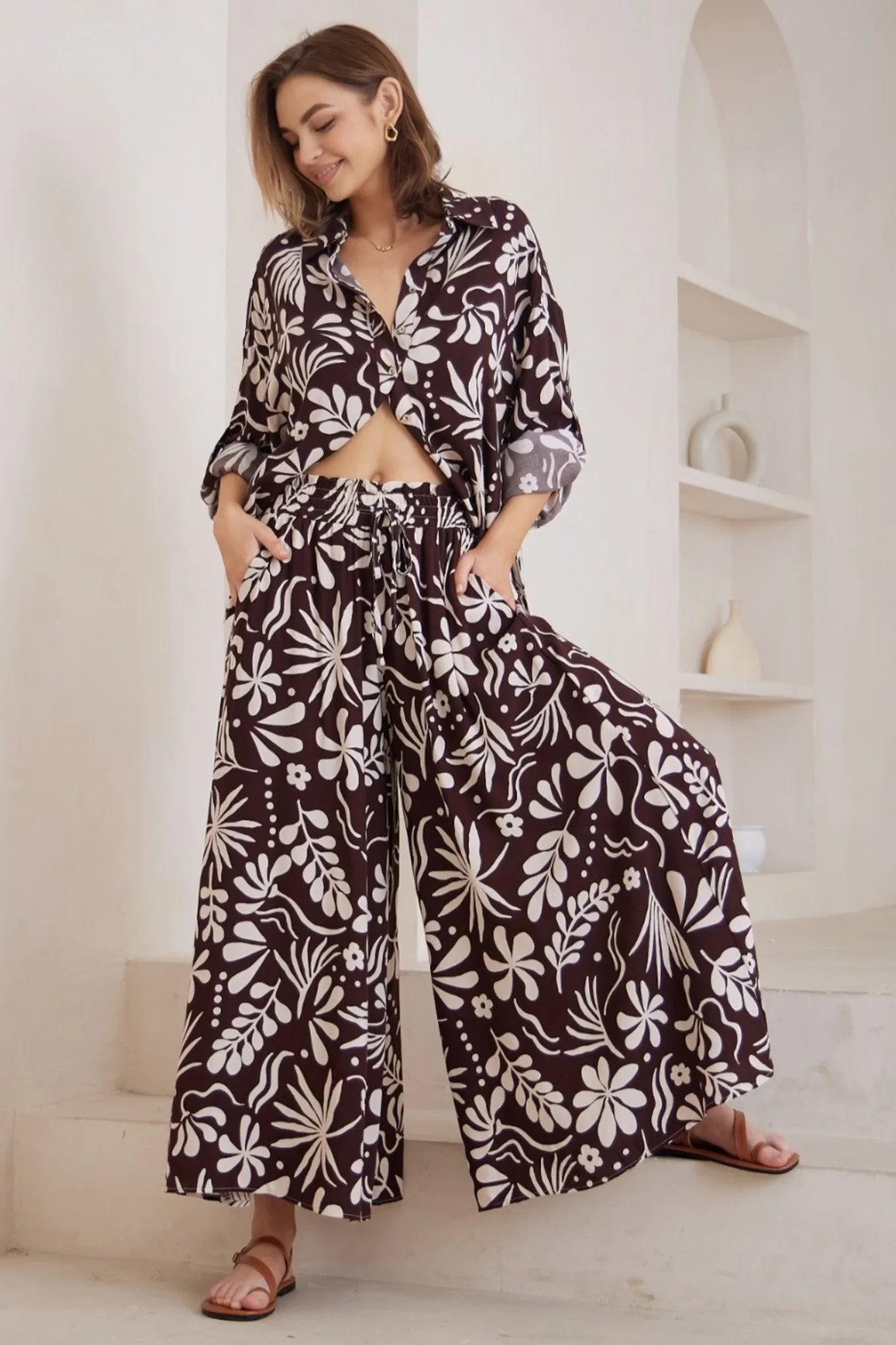 Mezza Pants - Paper Bag High Waisted Wide Leg Pant In Hadi Print sold by Salty Crush product image thumbnail 2