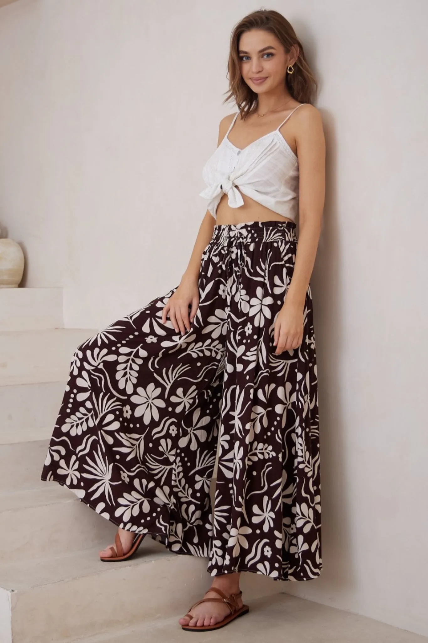 Mezza Pants - Paper Bag High Waisted Wide Leg Pant In Hadi Print sold by Salty Crush product image thumbnail 3