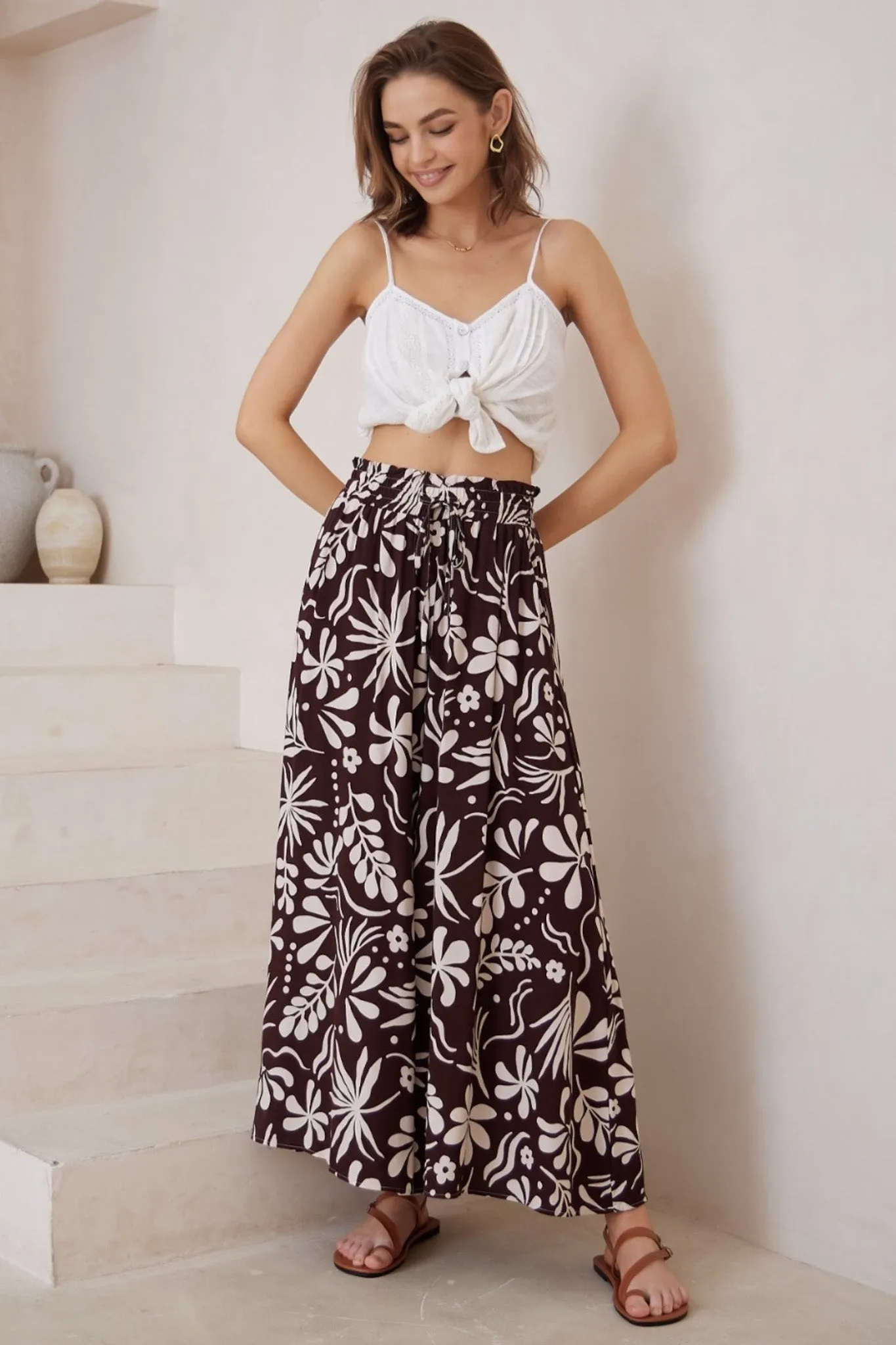 Mezza Pants - Paper Bag High Waisted Wide Leg Pant In Hadi Print sold by Salty Crush