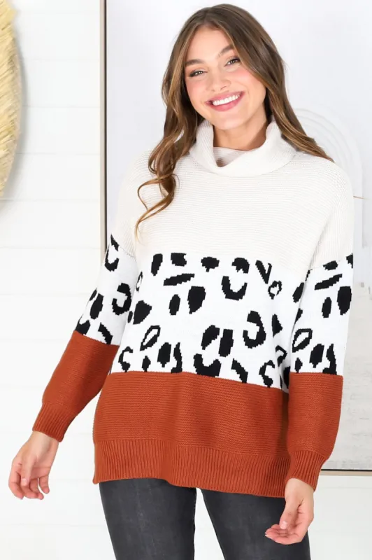 Everett Jumper - High Cowl Neck Colour Block Jumper sold by Salty Crush