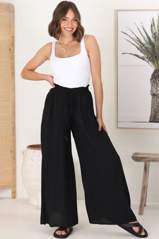 Charli Pants - Paper Bag High Waisted Wide Leg Pants in Black sold by Salty Crush