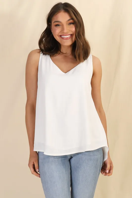 Neide Top - High Low Scoop Hem Sleeveless Top in White sold by Salty Crush