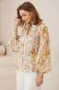 Aralyn Blouse - Balloon Sleeve Button Down Shirt in Frankie Print sold by Salty Crush