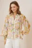 Aralyn Blouse - Balloon Sleeve Button Down Shirt in Frankie Print sold by Salty Crush