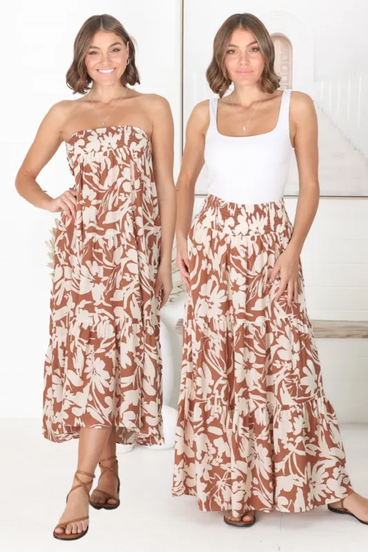 Charis Maxi Skirt/Midi Dress - Shirred Waistband Tiered Skirt or Dress in Rust sold by Salty Crush