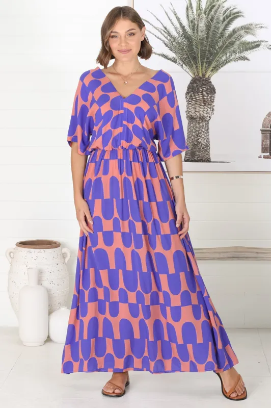 Gila Maxi Dress - Slouch V Neckline Short Sleeve A Line Dress in Korbella Print sold by Salty Crush