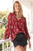 Bee Blouse - Lace Decal Button Down Long Sleeve Blouse in Grenache Print sold by Salty Crush