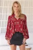 Bee Blouse - Lace Decal Button Down Long Sleeve Blouse in Grenache Print sold by Salty Crush