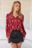 Bee Blouse - Lace Decal Button Down Long Sleeve Blouse in Grenache Print sold by Salty Crush