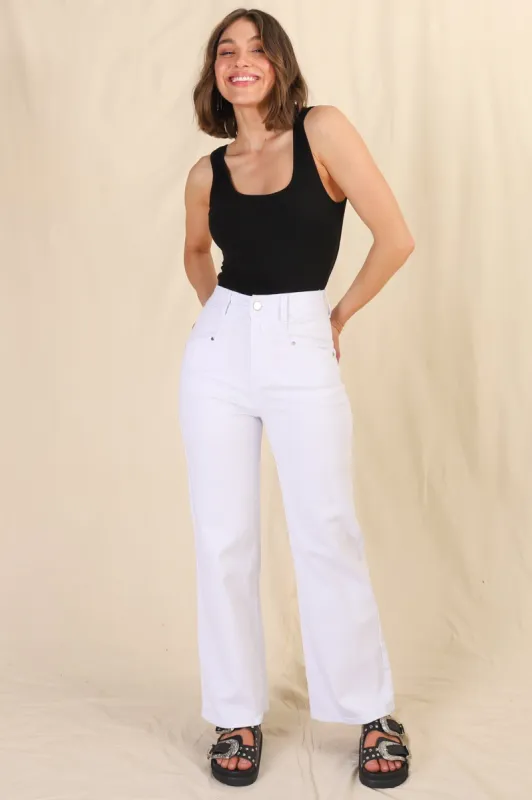 Fira High Waist Wide Leg Jeans in White sold by Salty Crush
