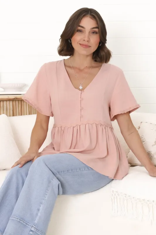 Aster Top - Pull Over Top with Rick Rack Detailing in Blush sold by Salty Crush
