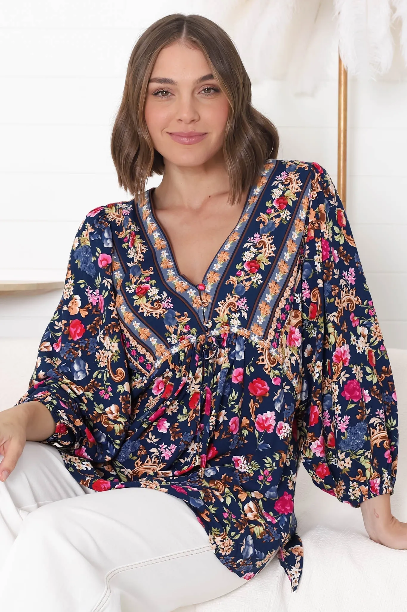 Joelle Top - V Neck High-Low Top in Elyce Print sold by Salty Crush product image thumbnail 4