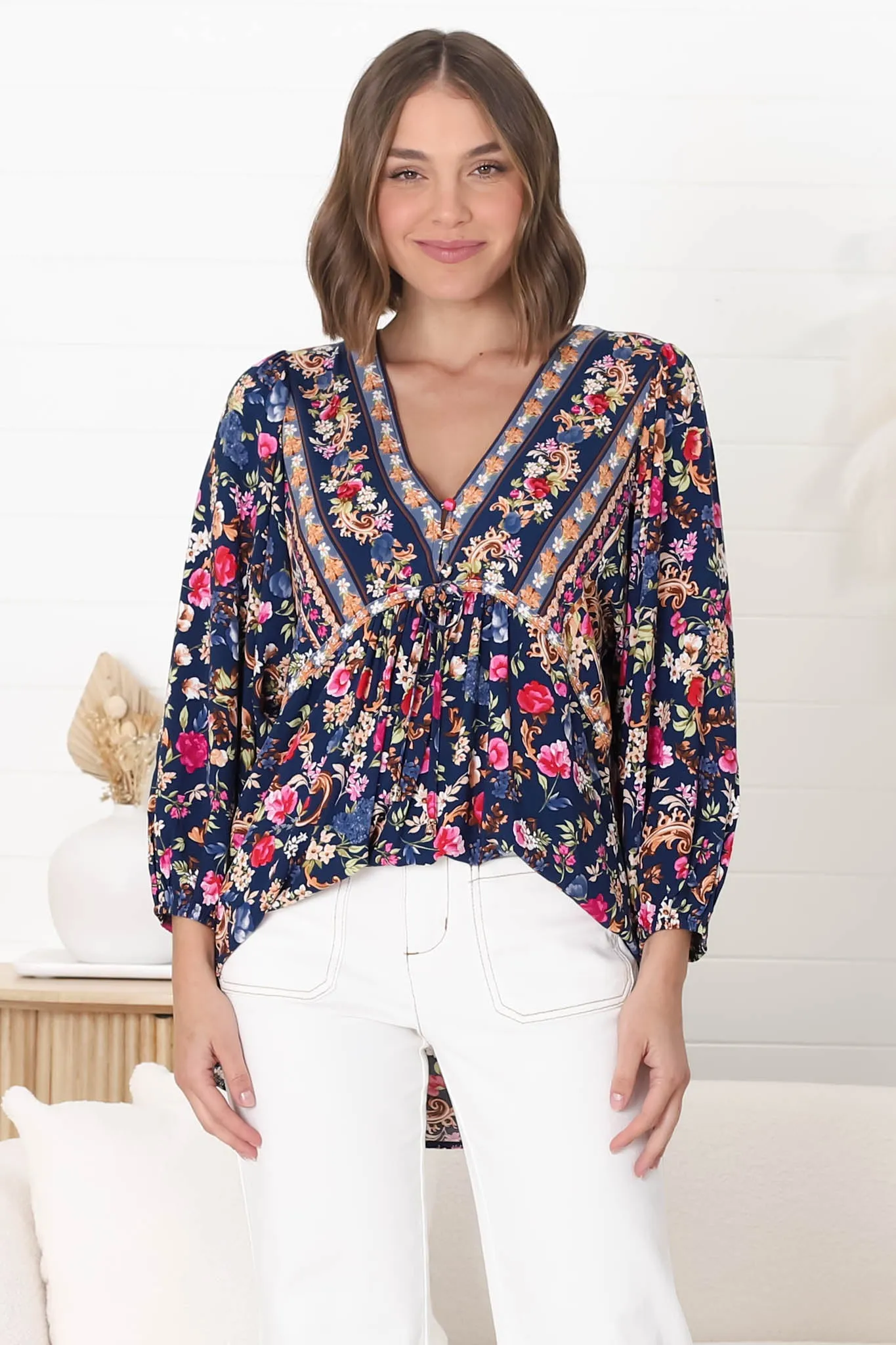 Joelle Top - V Neck High-Low Top in Elyce Print sold by Salty Crush product image thumbnail 2