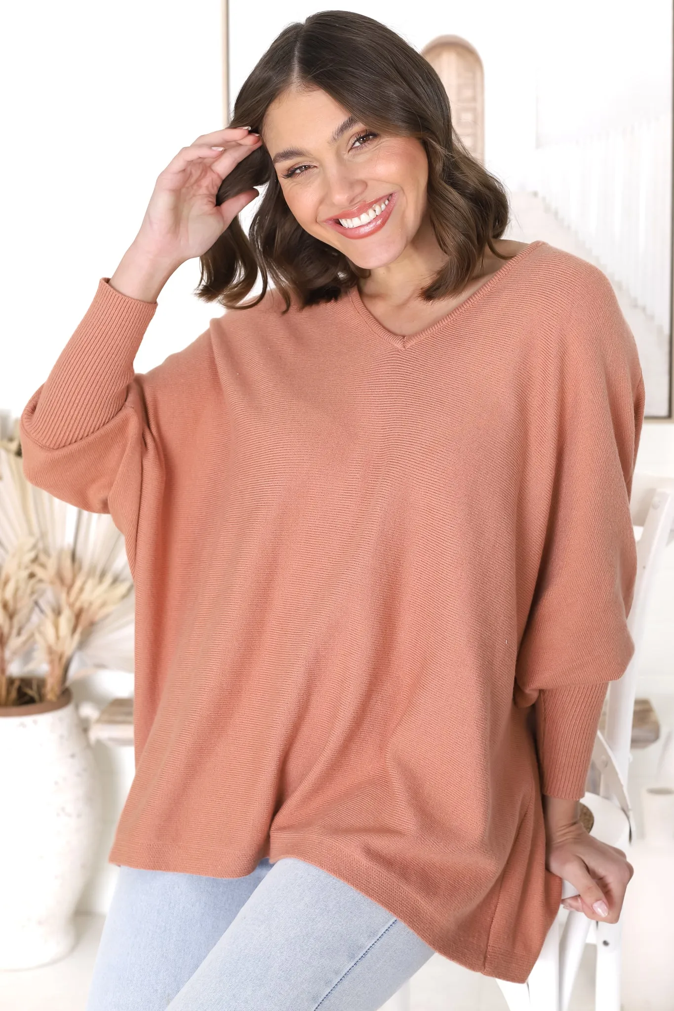 Pier Jumper - Oversized Batwing Knit Jumper in Peach sold by Salty Crush