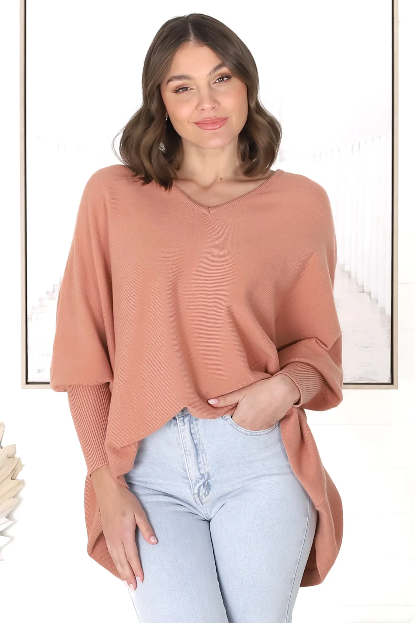 Pier Jumper - Oversized Batwing Knit Jumper in Peach sold by Salty Crush product image thumbnail 2