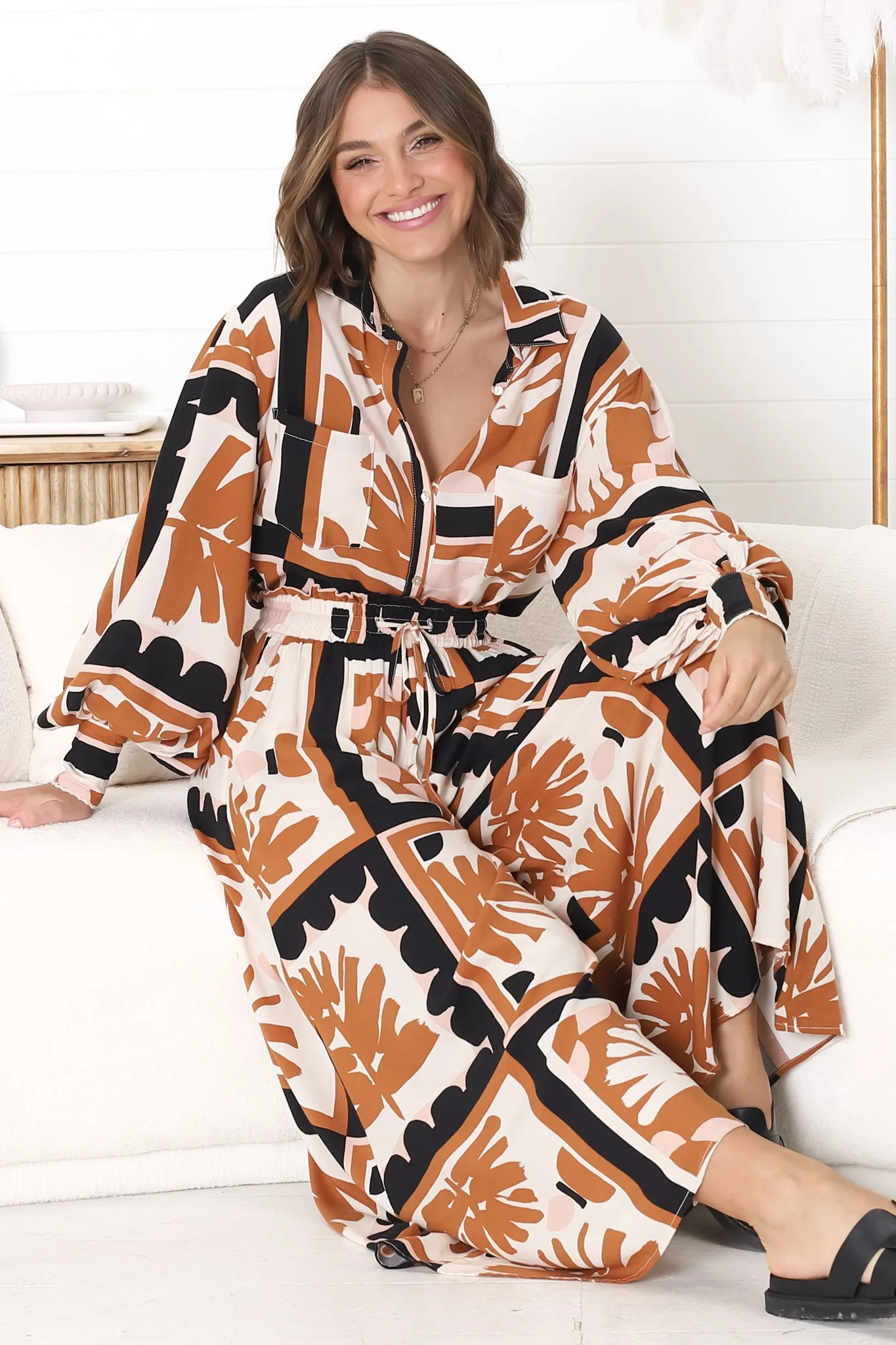 Mezza Pants - Paper Bag High Waisted Wide Leg Pant in Zuni Print sold by Salty Crush product image thumbnail 3