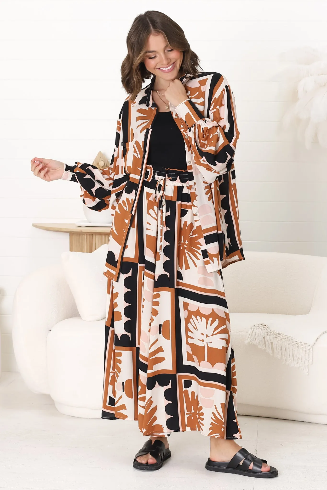 Mezza Pants - Paper Bag High Waisted Wide Leg Pant in Zuni Print sold by Salty Crush product image thumbnail 5