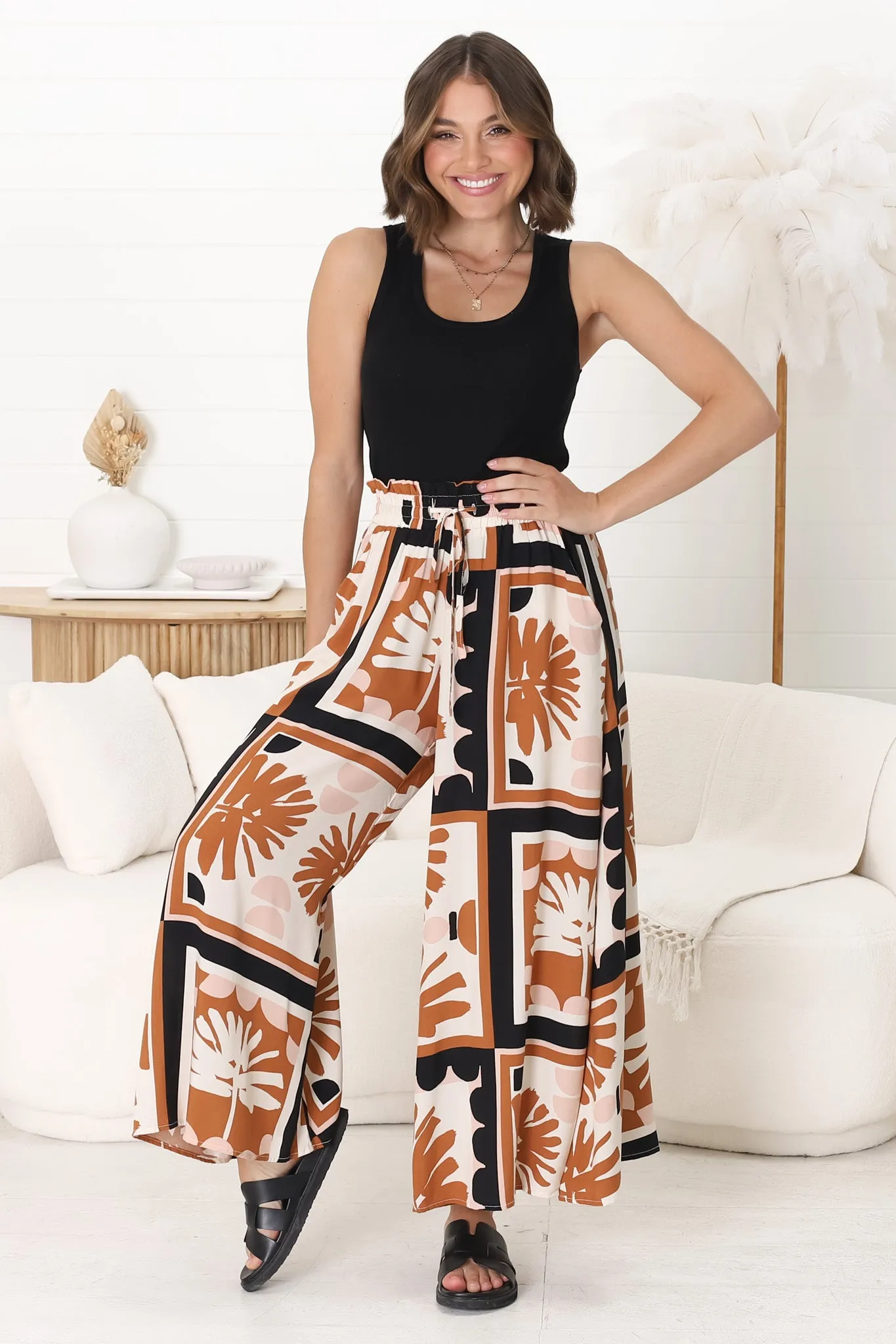 Mezza Pants - Paper Bag High Waisted Wide Leg Pant in Zuni Print sold by Salty Crush
