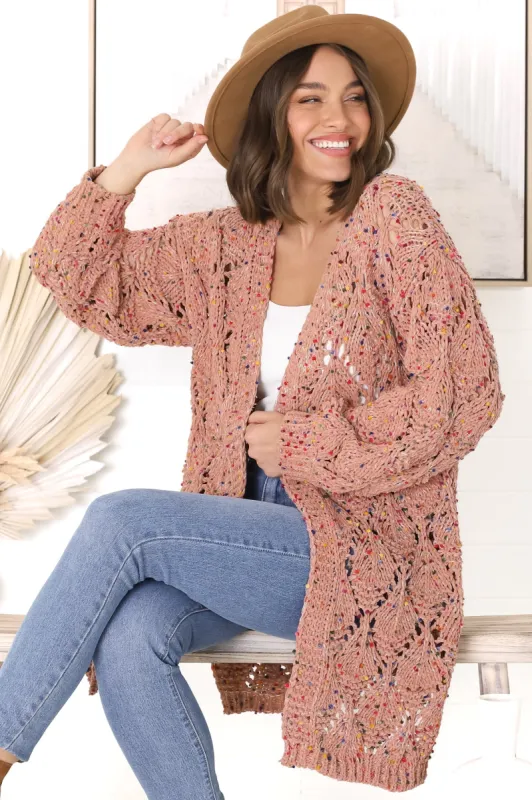 Honour Cardigan - Rainbow Speck Open Knit Cardigan in Coco Blush sold by Salty Crush