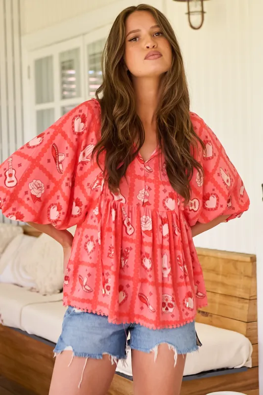 JAASE - Temple Blouse: Billow Sleeve Smock Top in Zamora Print sold by Salty Crush