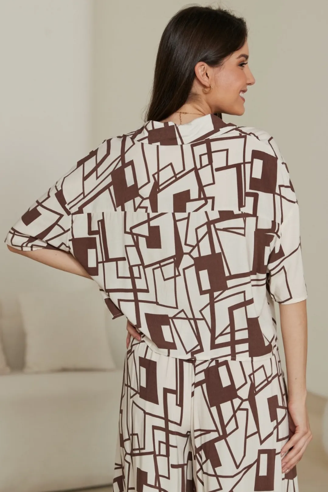 Anne Top: Collared Boxy Button Down Crop in Como Print sold by Salty Crush product image thumbnail 4