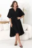 Satina Midi Dress - A Line Dress with Bell Sleeves in Black sold by Salty Crush