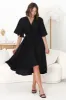 Satina Midi Dress - A Line Dress with Bell Sleeves in Black sold by Salty Crush