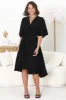 Satina Midi Dress - A Line Dress with Bell Sleeves in Black sold by Salty Crush