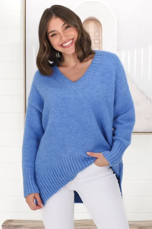 Jonas Jumper - Relaxed High-Low Jumper With Seam Splits In Blue sold by Salty Crush