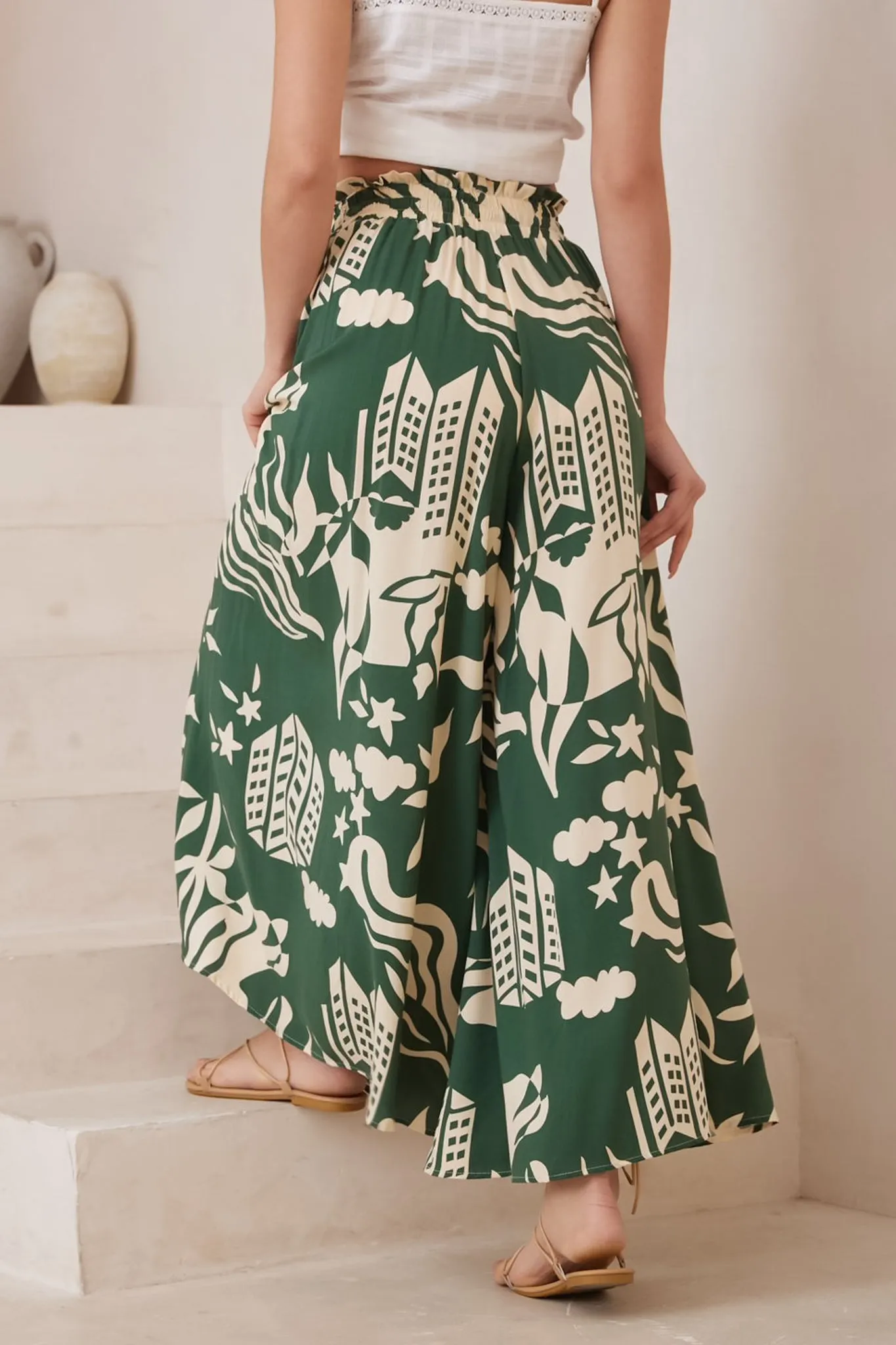 Mezza Pants - Paper Bag High Waisted Wide Leg Pant In Salt Lake Print Green sold by Salty Crush product image thumbnail 4