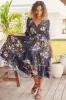 JAASE - Eve Midi Dress: V Neck Tiered Dress with Option Waist Tie in Indigo Print sold by Salty Crush