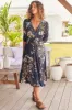 JAASE - Eve Midi Dress: V Neck Tiered Dress with Option Waist Tie in Indigo Print sold by Salty Crush