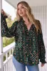 Clara Blouse - Button Down Mandarin Collar Blouse in Emerald Print sold by Salty Crush