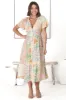 Anais Midi Dress - Cap Flutter Sleeve Button Down A Line Dress in Amanda Print sold by Salty Crush
