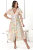 Anais Midi Dress - Cap Flutter Sleeve Button Down A Line Dress in Amanda Print sold by Salty Crush