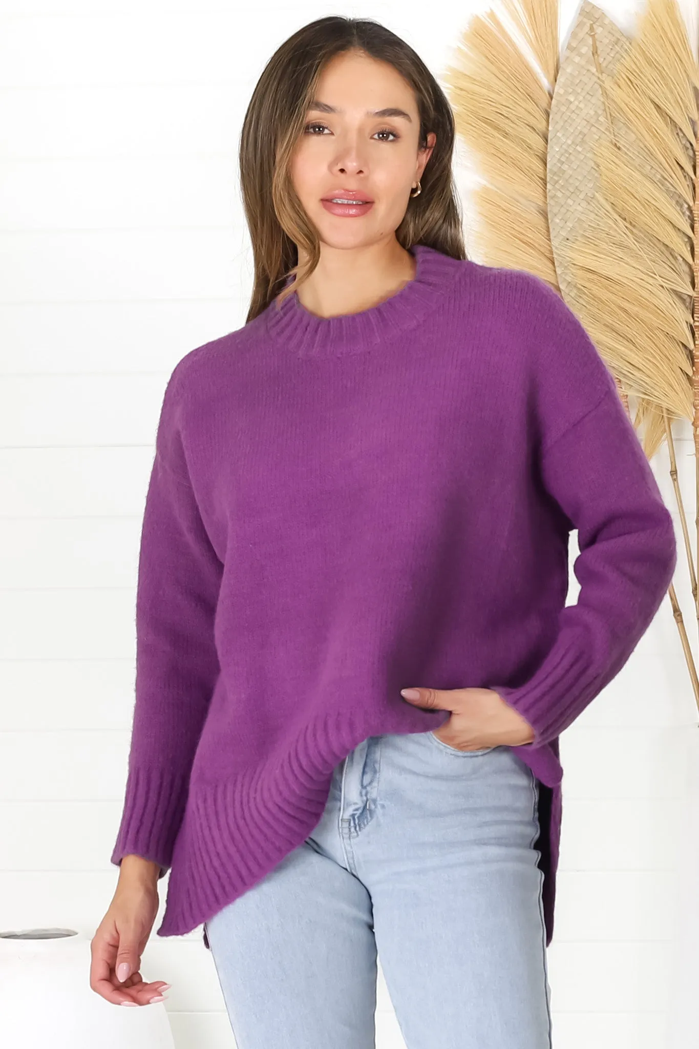 Sammy Jumper - Crew Neck Ribbed Shark Bite Hemline Jumper in Purple sold by Salty Crush product image thumbnail 3