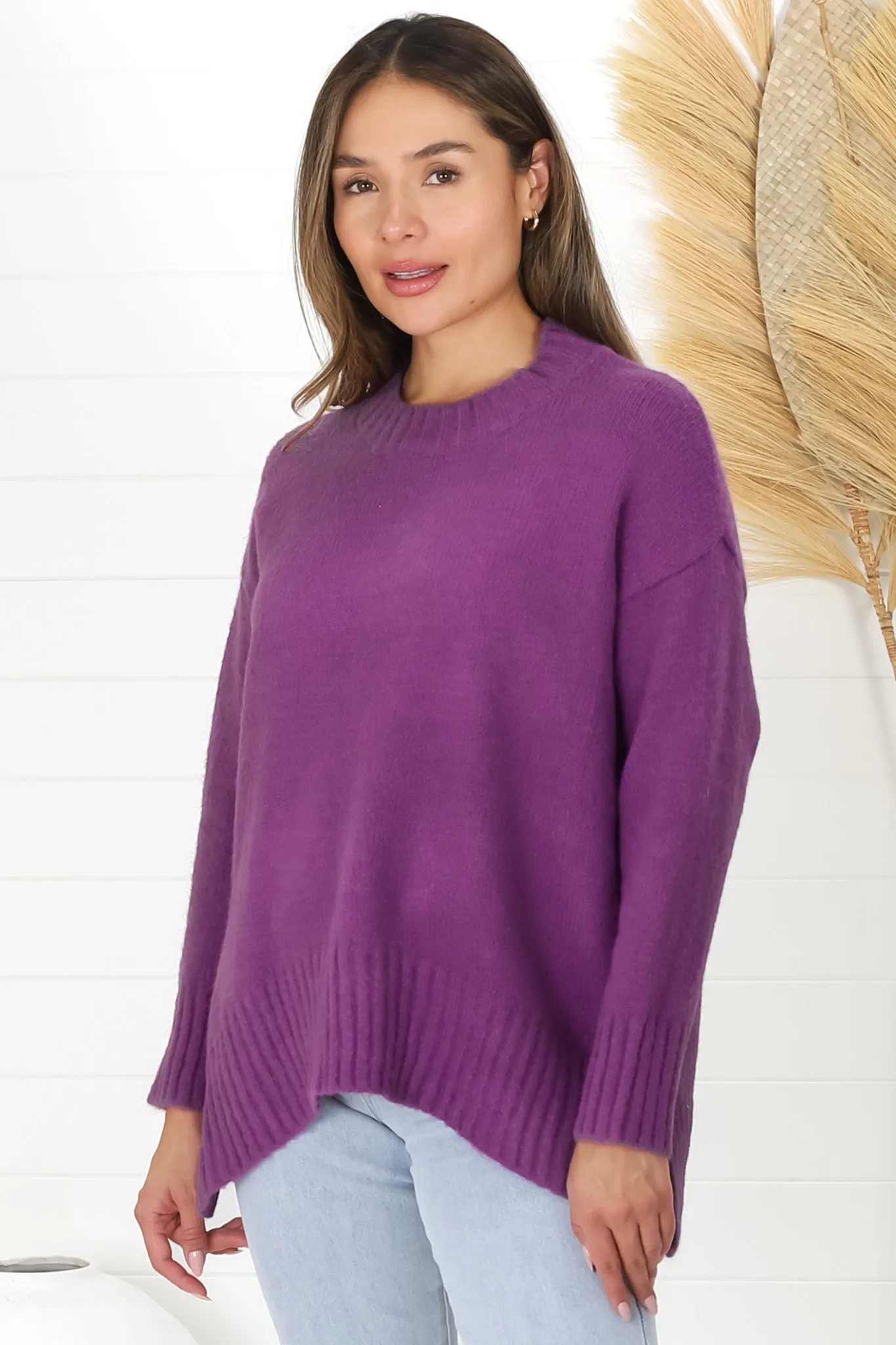 Sammy Jumper - Crew Neck Ribbed Shark Bite Hemline Jumper in Purple sold by Salty Crush product image thumbnail 5